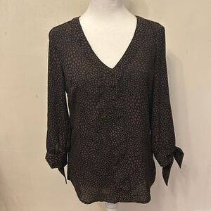 Fortune + Ivy black patterned mixed media long sleeve blouse Size S EUC
